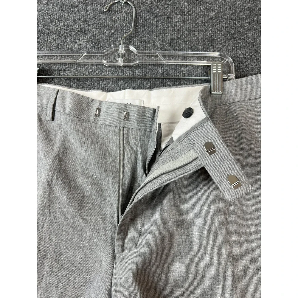 Reiss Mens Pants Grey Cotton Linen Blend Tailored Dress Pants Trousers 38 x 27.5